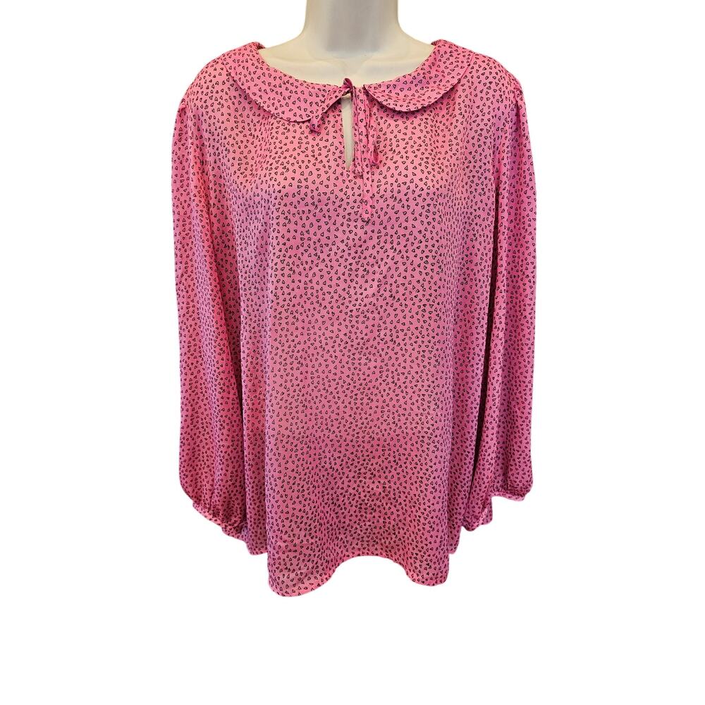 Loft size XL semi sheer Valentines hearts long sleeve blouse pink EUC career
